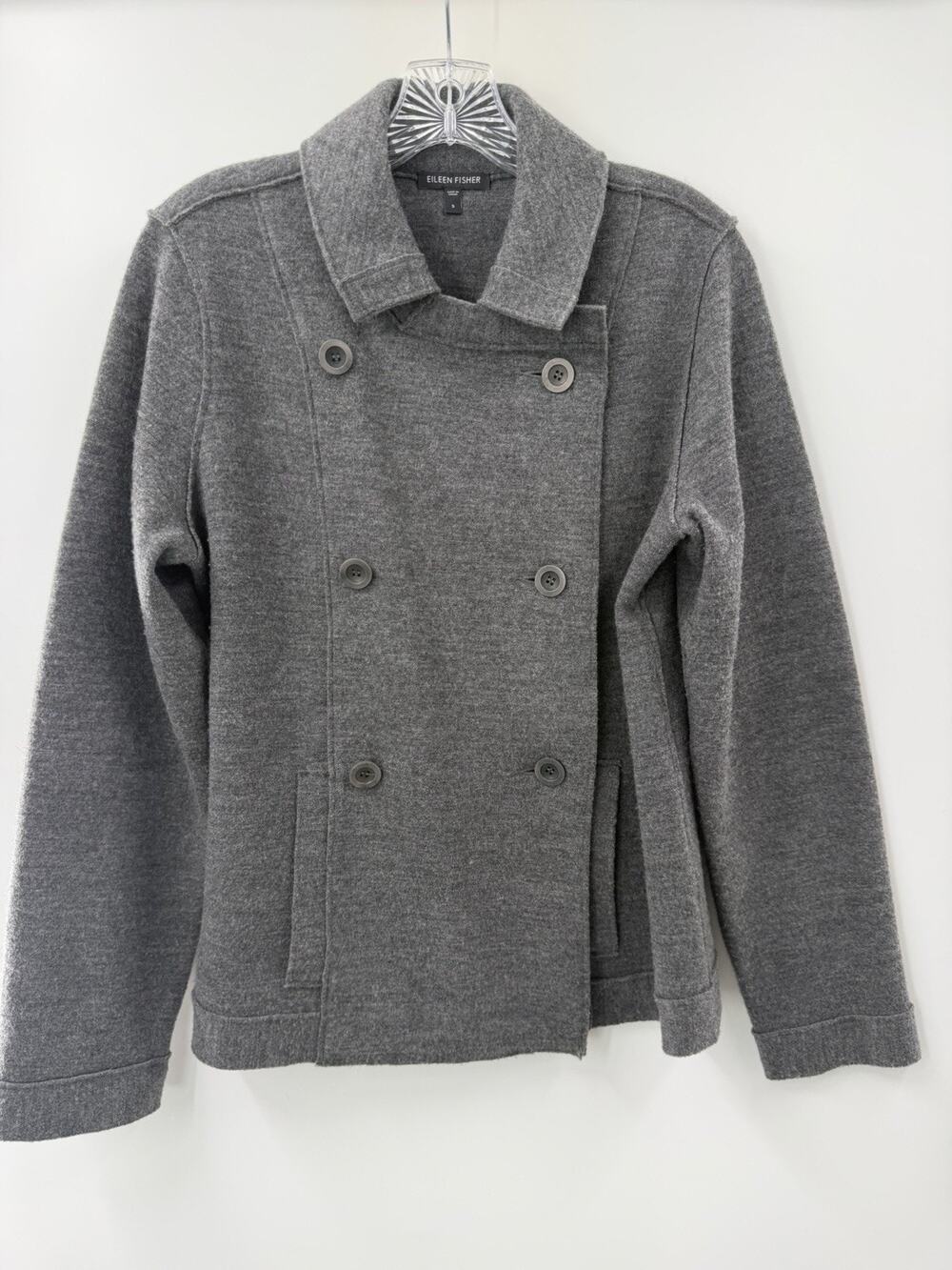 Eileen Fisher Women’s Double Breasted Wool Blend Jacket Dark Gray Size Small